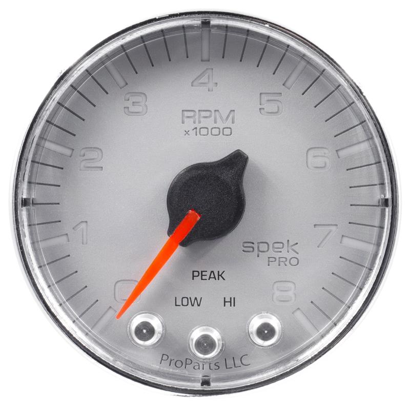 Autometer Spek-Pro Gauge Oil Temp 2 1/16in 300f Stepper Motor W/Peak & Warn Slvr/Chrm
