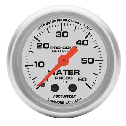 Autometer Ultra-Lite 52mm 60 PSI Mechanical Water Pressure Gauge