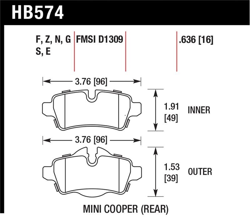 Hawk Performance Hawk 07+ Mini Cooper Performance Ceramic Street Rear Brake Pads