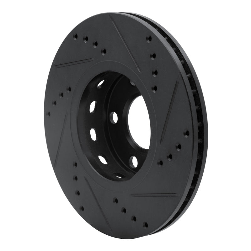 R1 Concepts R1 90-97 Audi S6 Front Left Drilled & Slotted Black Brake Rotor