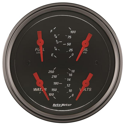 Autometer Designer Black 3.375in Quad Gauge - Fuel Level / Oil Pressure / Water Temp. / Voltmeter
