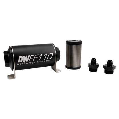 DeatschWerks Stainless Steel 6AN 10 Micron Universal Inline Fuel Filter Housing Kit (160mm)