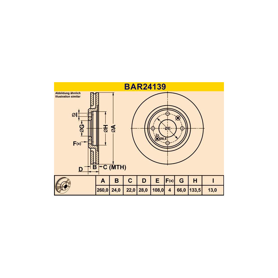 Barum Bar24139 Brake Disc for Peugeot 406