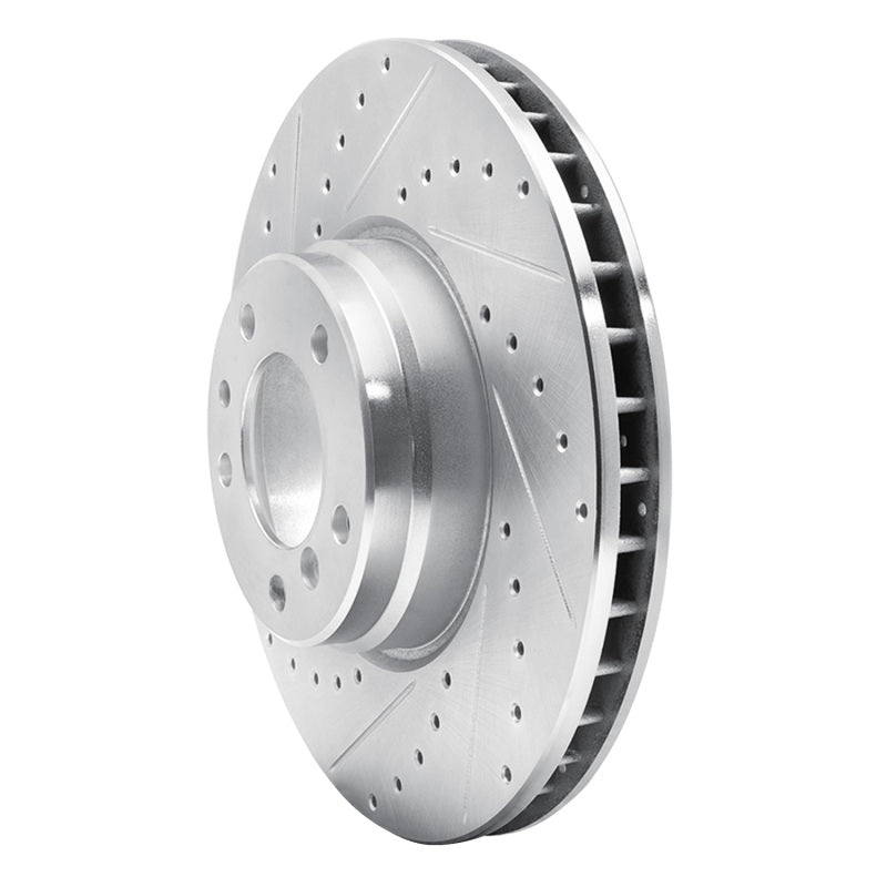 R1 Concepts R1 95-01 BMW 750IL Front Left Drilled & Slotted Silver Brake Rotor