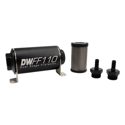 DeatschWerks Stainless Steel 5/16in 100 Micron Universal Inline Fuel Filter Housing Kit (110mm)
