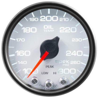 Autometer Spek-Pro Gauge Oil Temp 2 1/16in 300f Stepper Motor W/Peak & Warn Wht/Blk