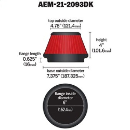 AEM Induction AEM 6 in x 4 in Dryflow Tapered Conical Air Filter