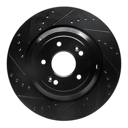 R1 Concepts R1 17-19 Genesis G90 Rear Left Drilled & Slotted Black Brake Rotor