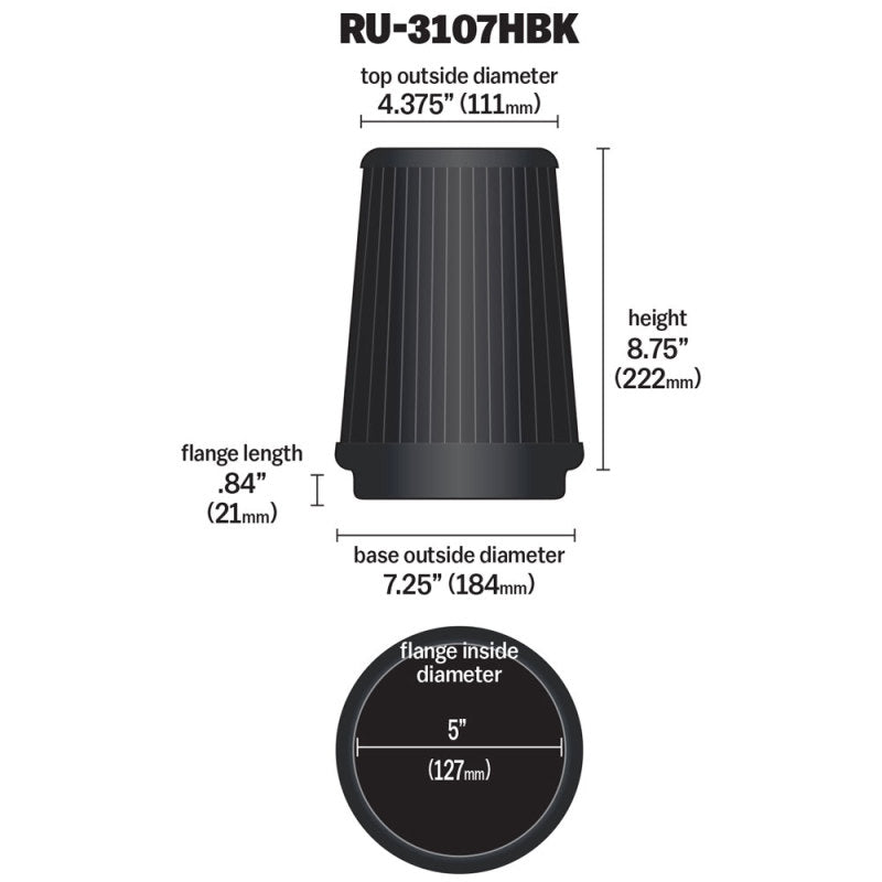 K&N Engineering K&N Universal Air Filter (5in Flange / 6-1/2in Base / 4-3/8in Top OD / 8-3/4in Height)