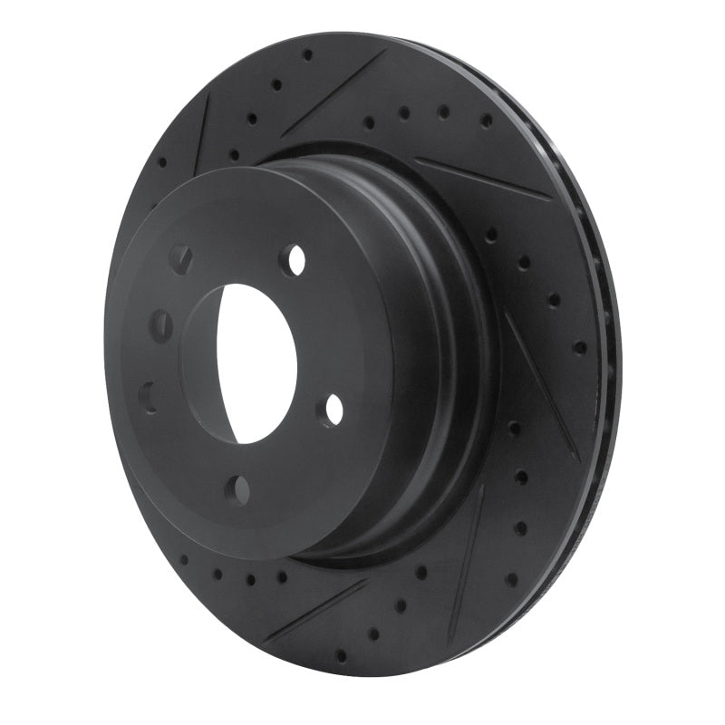 R1 Concepts R1 06-10 BMW 528I xDrive Rear Left Drilled & Slotted Black Brake Rotor