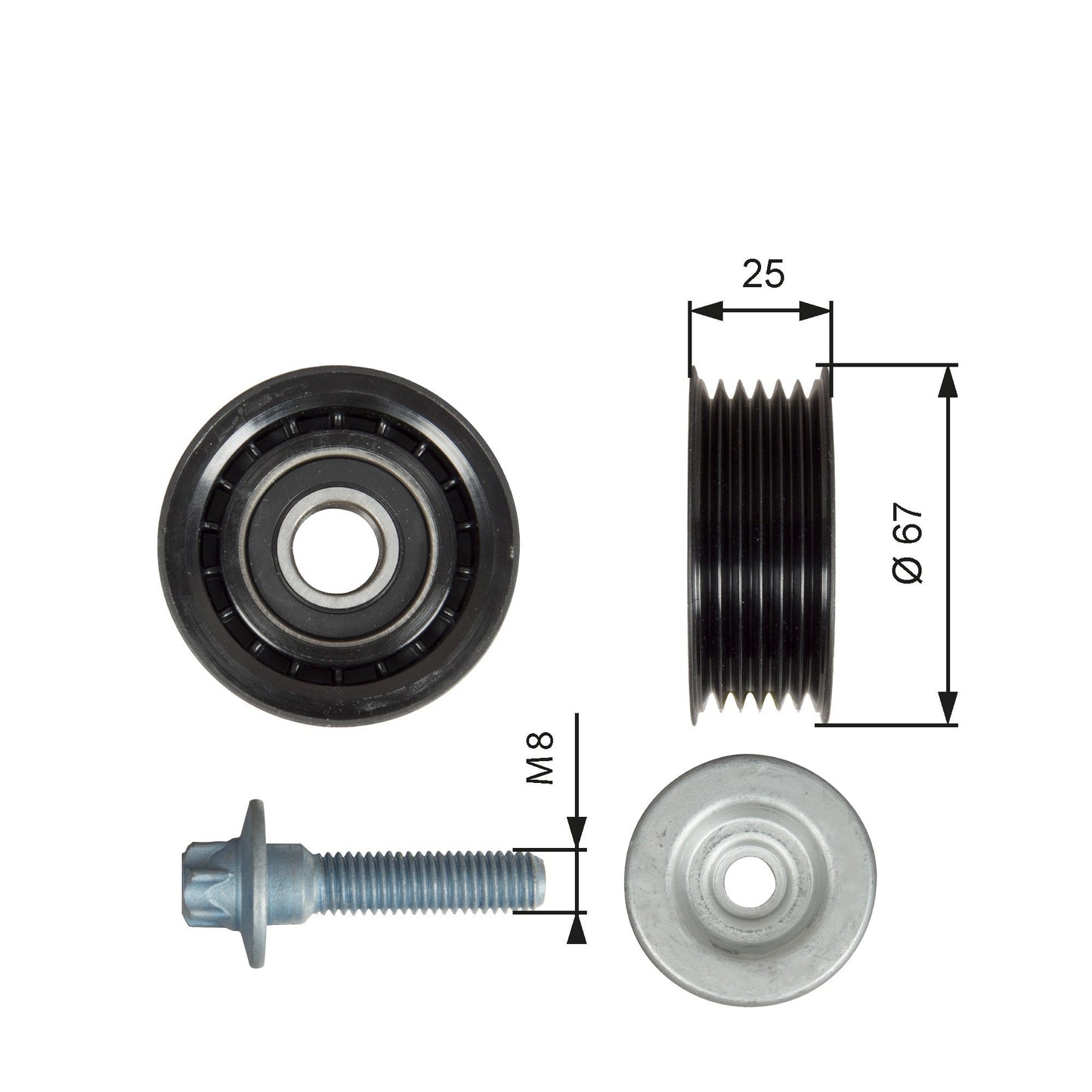 GATES GATT36619 V-Ribbed Belt Deflection/Guide Pulley