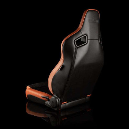 BRAUM Elite V2 Series Sport Reclinable Seats (British Tan Leatherette Black Suede Low Bolster Version) - Priced Per Pair