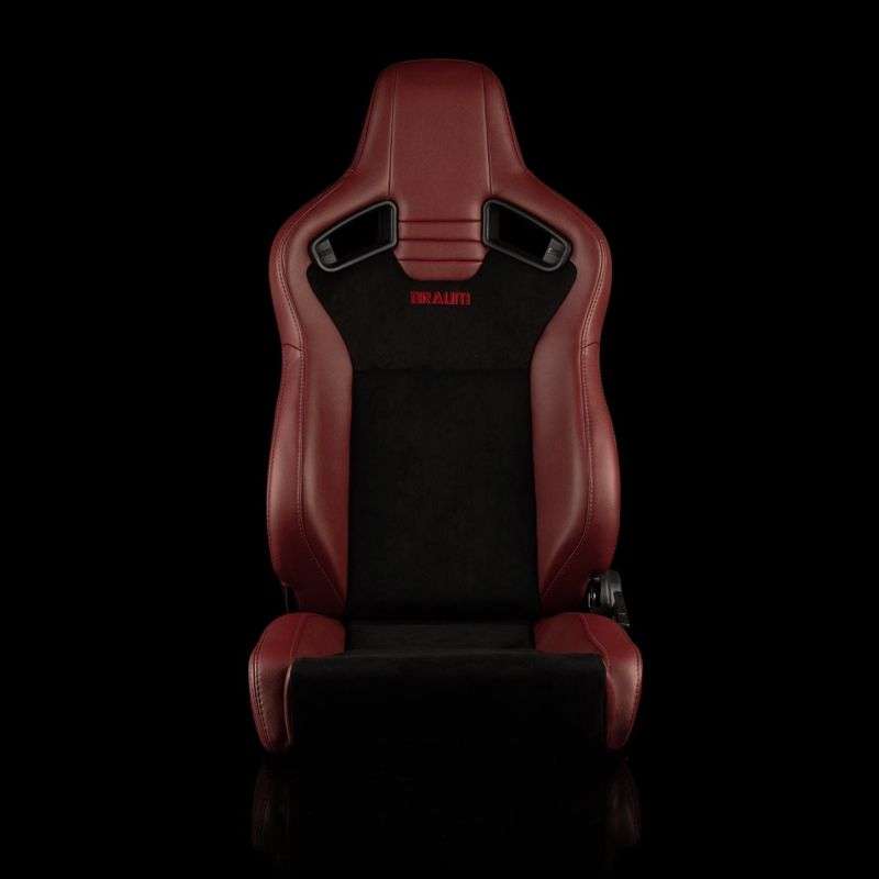 BRAUM Elite V2 Series Sport Reclinable Seats (Maroon Leatherette Black Suede Low Bolster Version) - Priced Per Pair