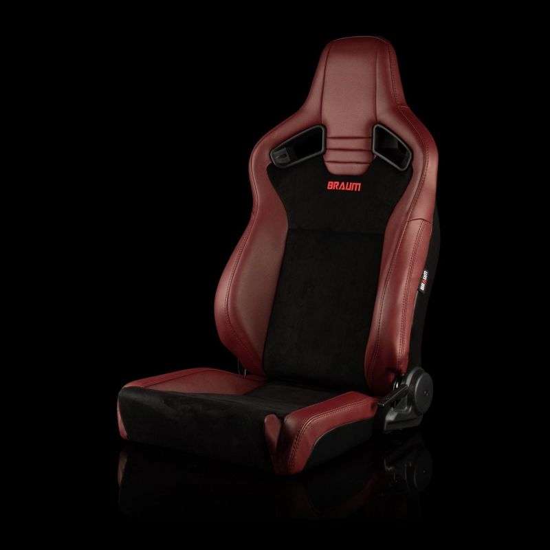 BRAUM Elite V2 Series Sport Reclinable Seats (Maroon Leatherette Black Suede Low Bolster Version) - Priced Per Pair