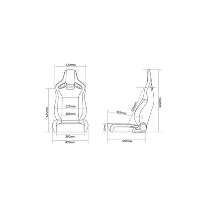 BRAUM Elite V2 Series Sport Reclinable Seats (Red Leatherette Black Suede Low Bolster Version) - Priced Per Pair
