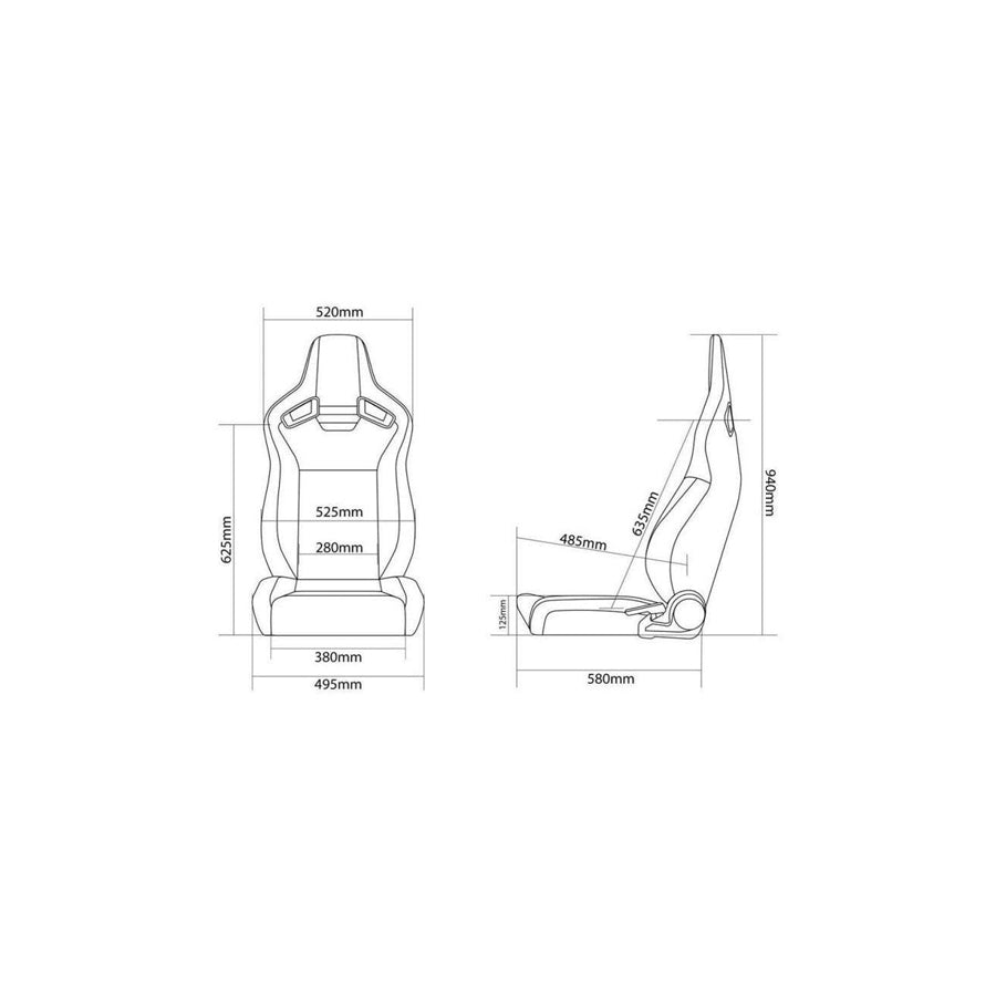 BRAUM Elite V2 Series Sport Reclinable Seats (White Leatherette Black Suede Low Bolster Version) - Priced Per Pair