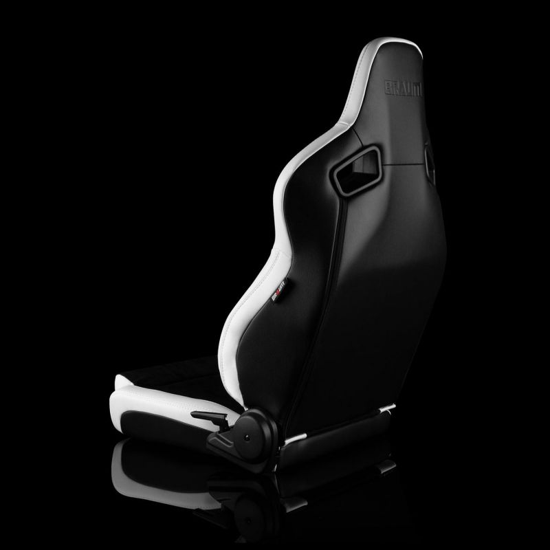 BRAUM Elite V2 Series Sport Reclinable Seats (White Leatherette Black Suede Low Bolster Version) - Priced Per Pair