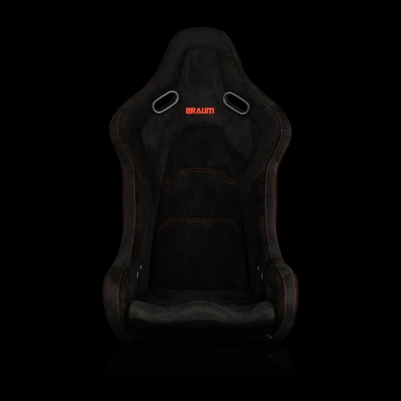 BRAUM Falcon-S Series Fixed Back Bucket Composite Seat (Black Alcantara Red Stitching Red Glitter Composite) - Priced Per Seat
