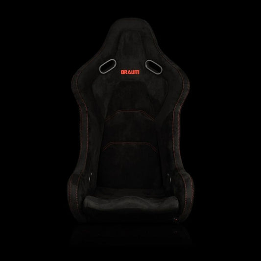 BRAUM Falcon-S Series Fixed Back Bucket Composite Seat (Black Alcantara Red Stitching Red Glitter Composite) - Priced Per Seat