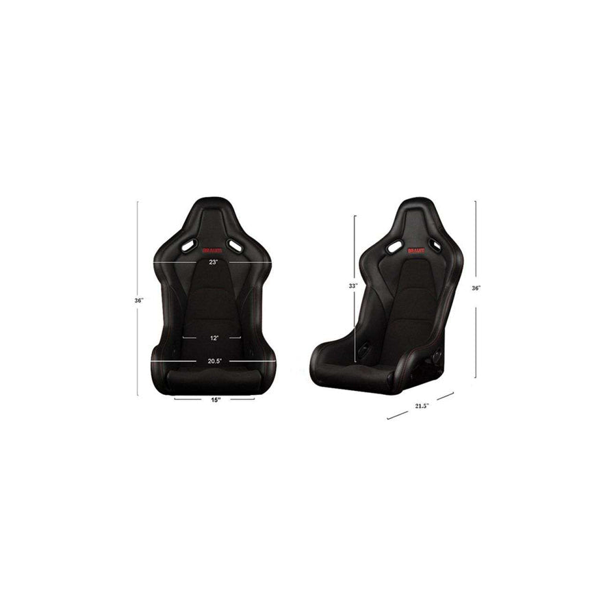 BRAUM Falcon-S Series Fixed Back Bucket Composite Seat (Black Leatherette Alcantara Inserts White Stitching) - Priced Per Seat