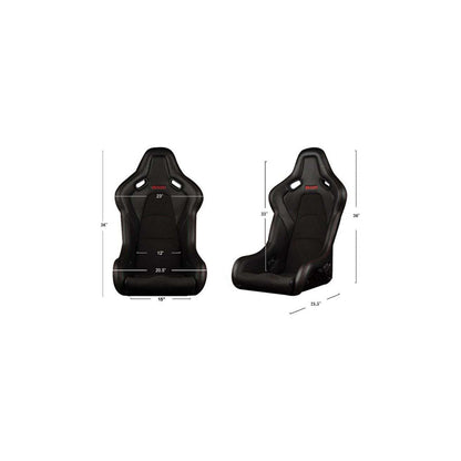BRAUM Falcon-S Series Fixed Back Bucket Composite Seat (Black Leatherette Alcantara Inserts White Stitching) - Priced Per Seat