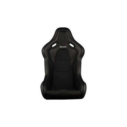 BRAUM Falcon-S Series Fixed Back Bucket Composite Seat (Black Leatherette Alcantara Inserts White Stitching) - Priced Per Seat