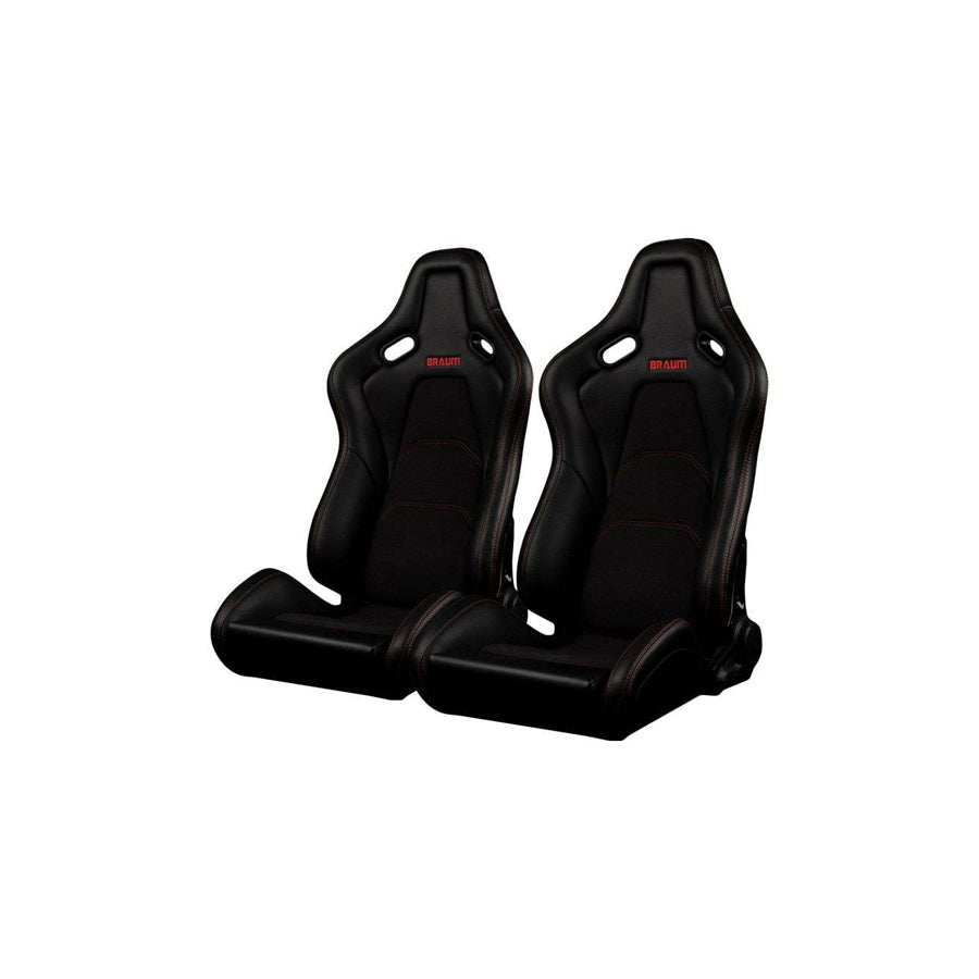 BRAUM Falcon-S Series Reclinable Composite Seats Black - Leatherette Alcantara Inserts Red Stitching - Pair