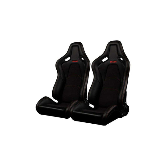 BRAUM Falcon-S Series Reclinable Composite Seats Black - Leatherette Alcantara Inserts Red Stitching - Pair
