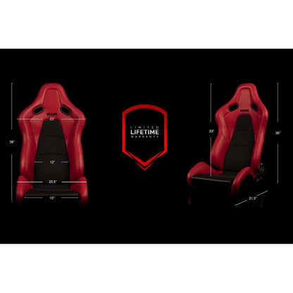 BRAUM Falcon-S Series Reclinable Composite Seats (Red Leatherette Alcantara Inserts Black Stitching) – Priced Per Pair