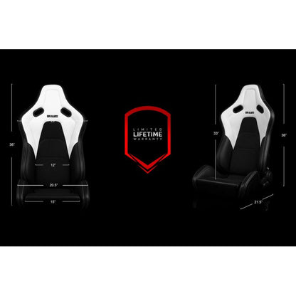 BRAUM Falcon-S Series Reclinable Composite Seats (White Leatherette Alcantara Inserts White Stitching) – Priced Per Pair