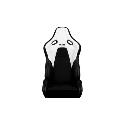 BRAUM Falcon-S Series Reclinable Composite Seats (White Leatherette Alcantara Inserts White Stitching) – Priced Per Pair