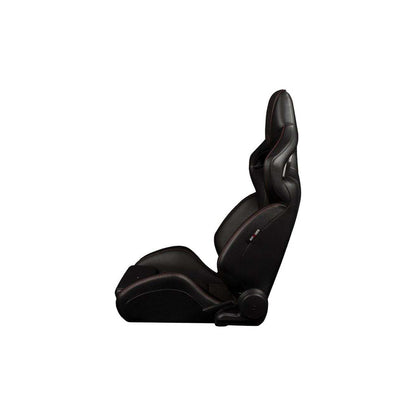 BRAUM Orue-S Series Sport Reclinable Seats (Black Leatherette Honeycomb Alcantara Red Stitching) – Priced Per Pair