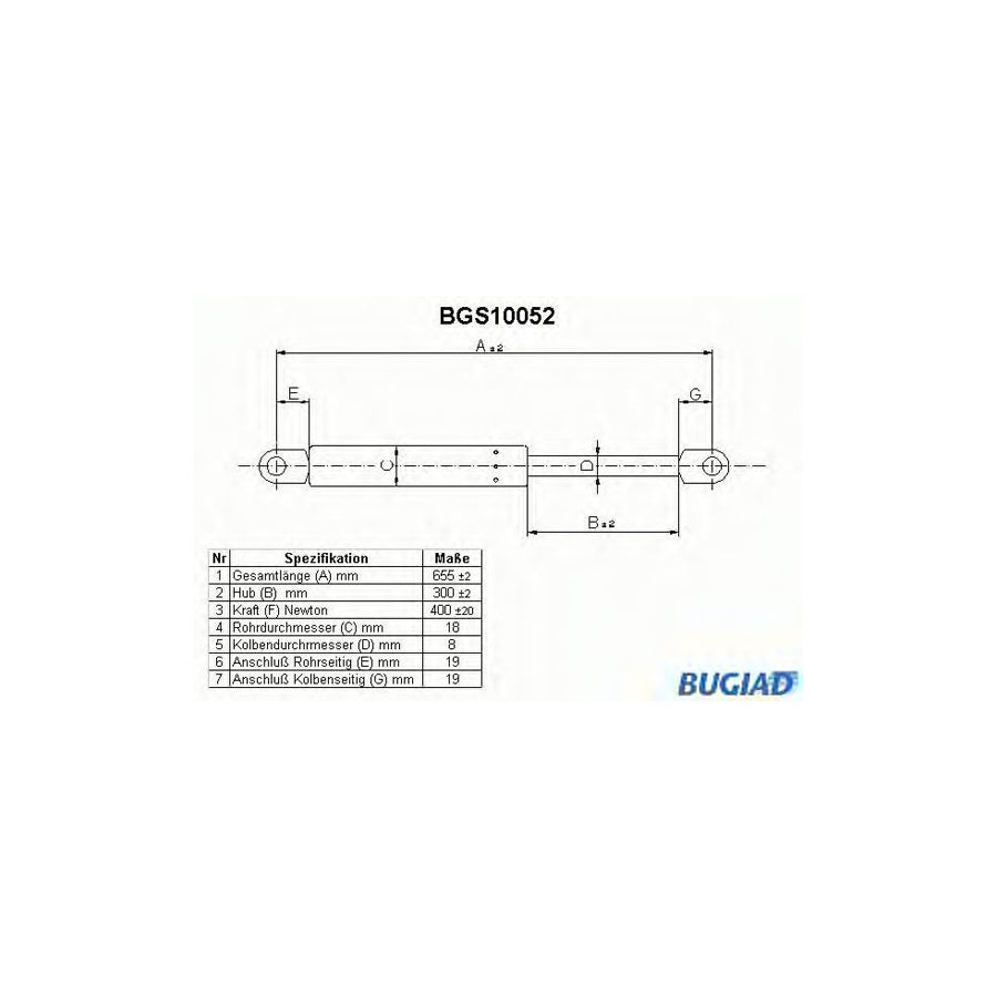 BUGIAD Bgs10052 Tailgate Strut for Citroen Bx Hatchback