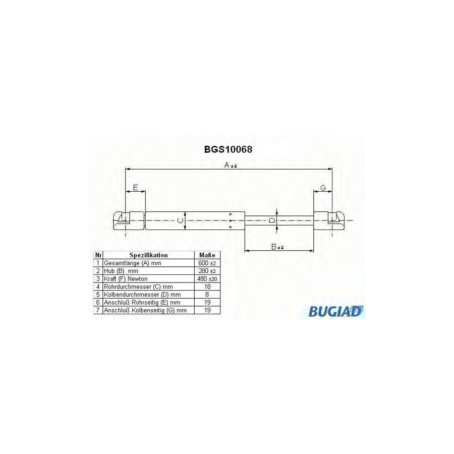 BUGIAD Bgs10068 Tailgate Strut for Citroen Xantia Hatchback (X2)
