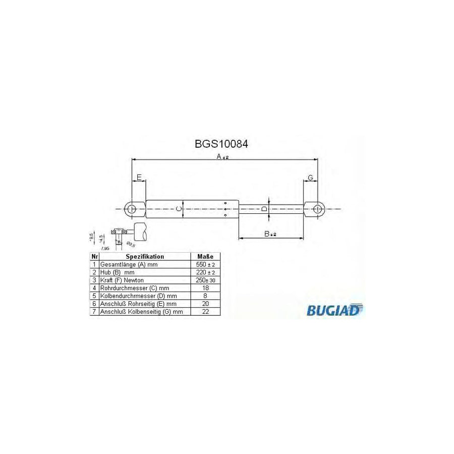 BUGIAD Bgs10084 Tailgate Strut for Fiat Panda I Hatchback (141)