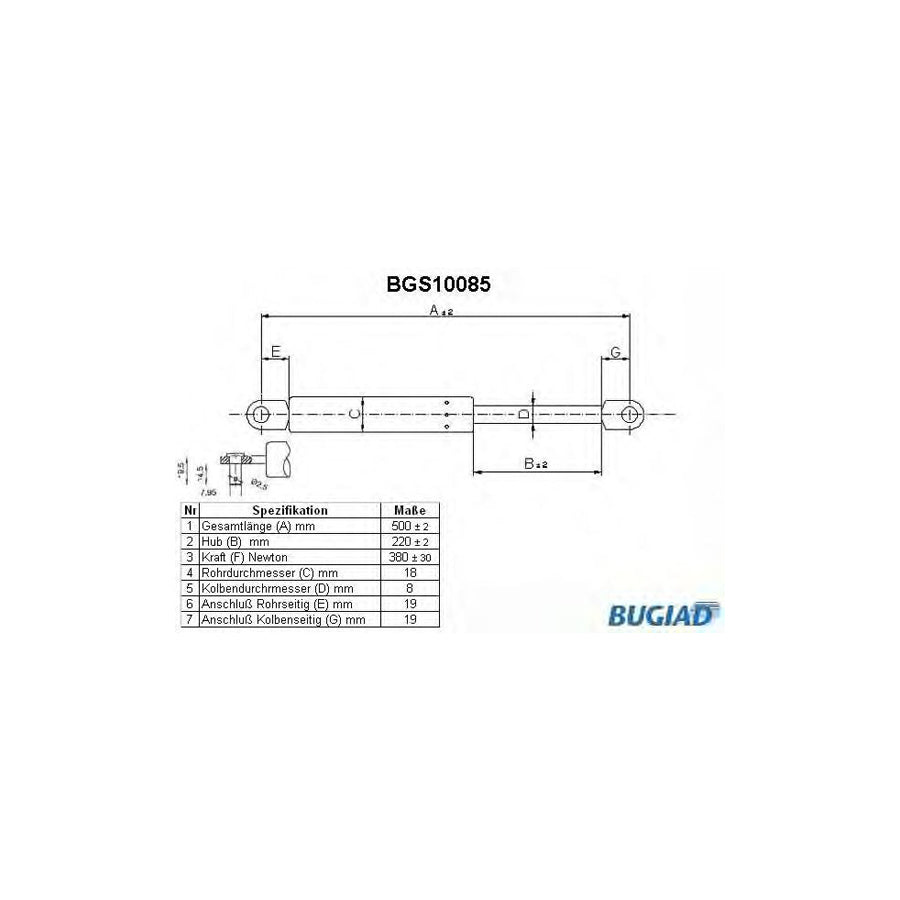 BUGIAD Bgs10085 Tailgate Strut for Fiat Panda I Hatchback (141)