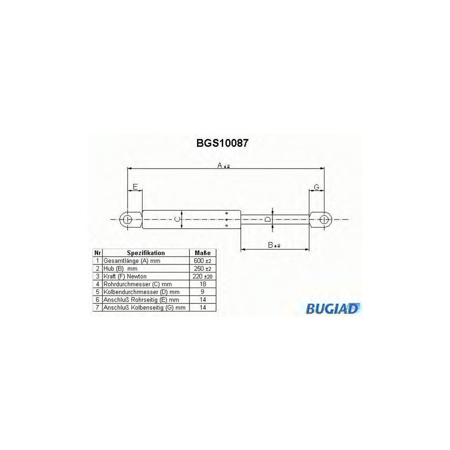 BUGIAD Bgs10087 Tailgate Strut