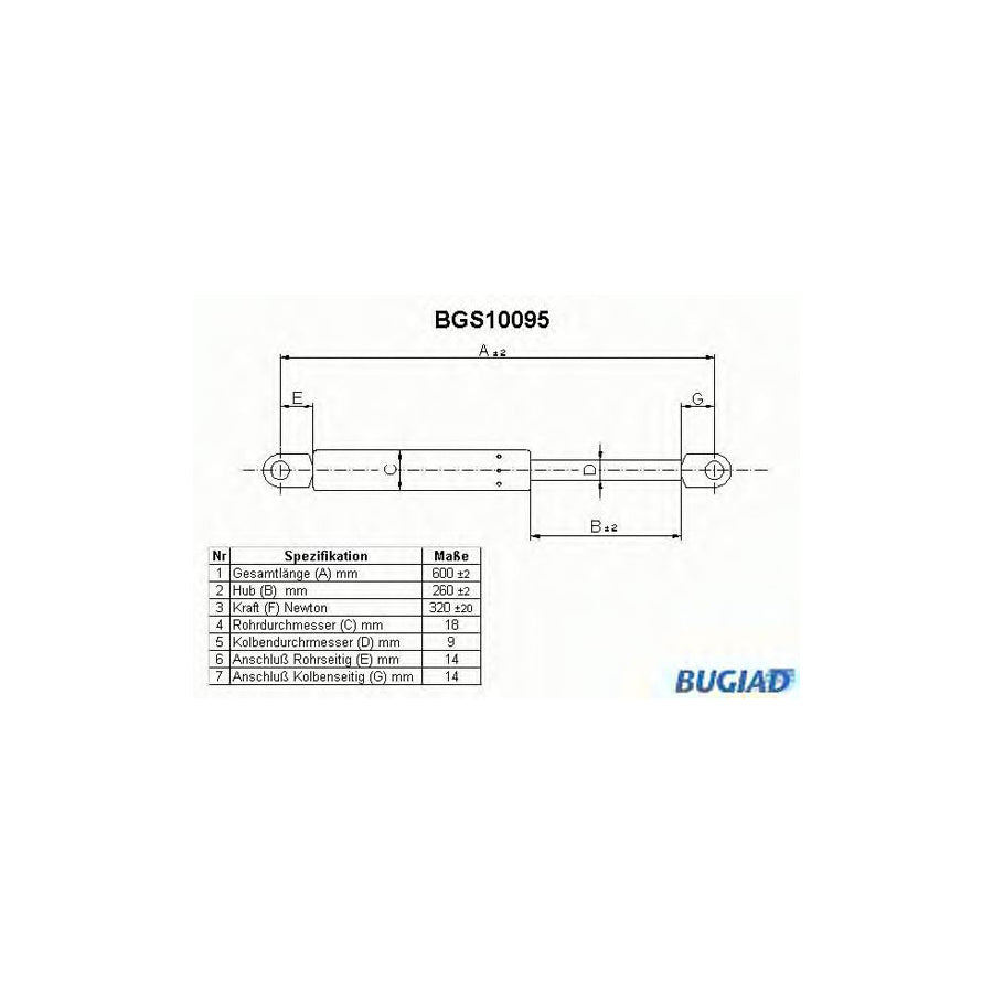 BUGIAD Bgs10095 Tailgate Strut