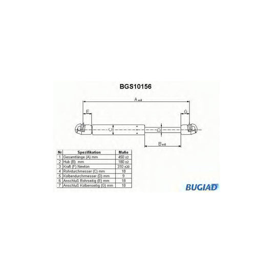 BUGIAD Bgs10156 Tailgate Strut for Ford Ka Hatchback (Rb)