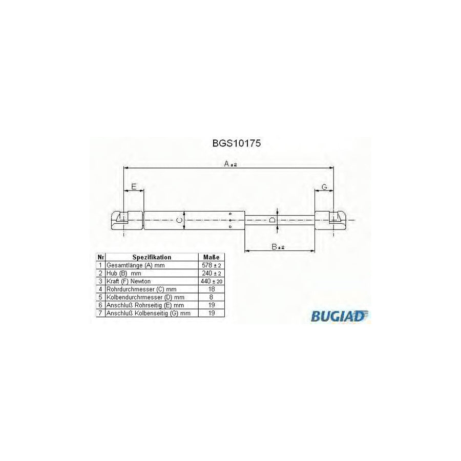 BUGIAD Bgs10175 Bonnet Strut for Lancia Kappa