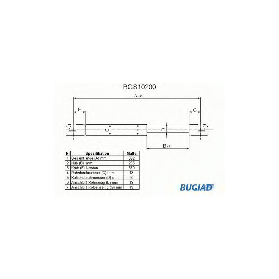 BUGIAD Bgs10200 Tailgate Strut for Nissan Primera Hatchback (P10)