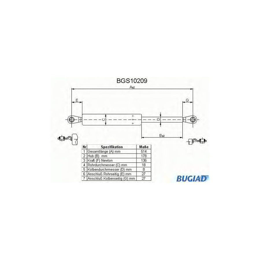 BUGIAD Bgs10209 Tailgate Strut for Nissan Patrol Hardtop (K160)
