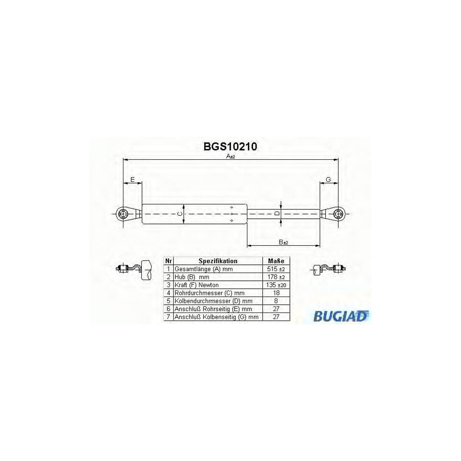 BUGIAD Bgs10210 Tailgate Strut for Nissan Patrol Hardtop (K160)