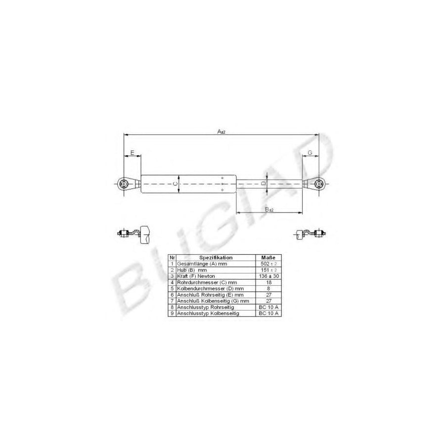 BUGIAD Bgs10213 Tailgate Strut for Nissan Patrol