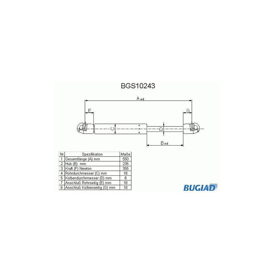 BUGIAD Bgs10243 Tailgate Strut