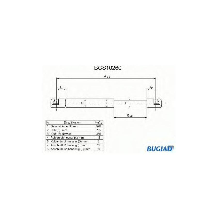 BUGIAD Bgs10260 Tailgate Strut