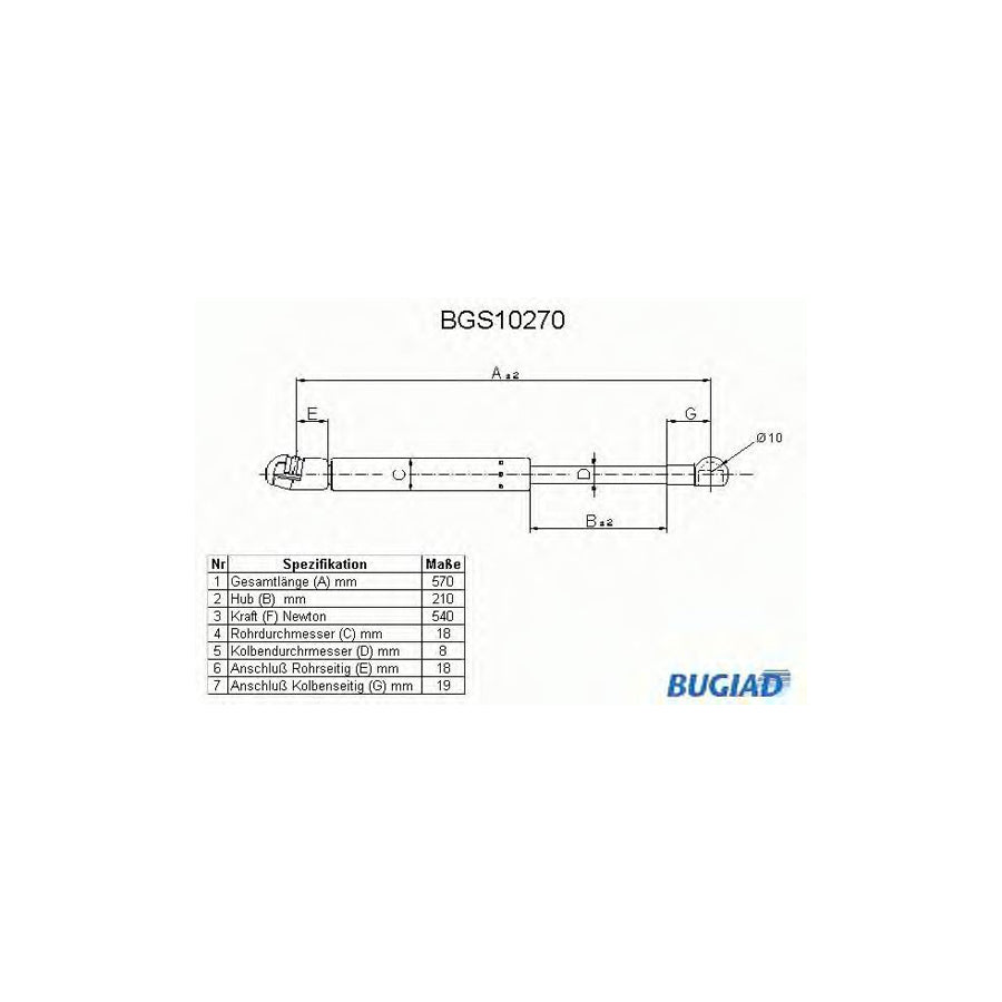 BUGIAD Bgs10270 Tailgate Strut