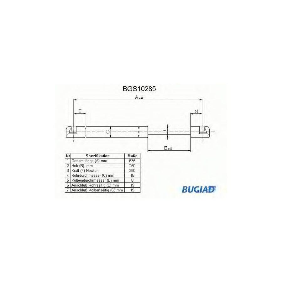 BUGIAD Bgs10285 Tailgate Strut for Peugeot 305