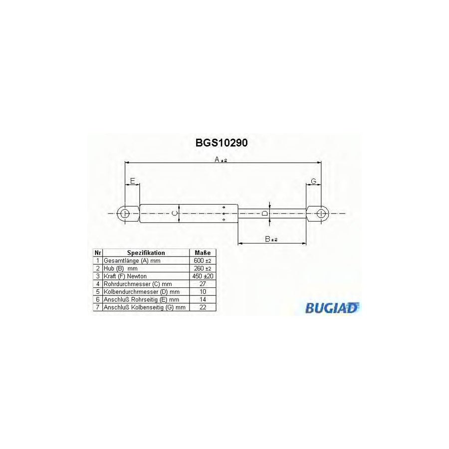 BUGIAD Bgs10290 Tailgate Strut for Peugeot 504 Estate