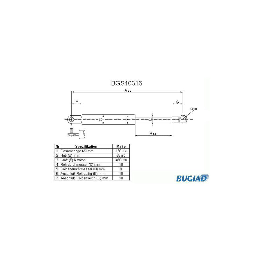 BUGIAD Bgs10316 Tailgate Strut for Renault Megane I Coach (Da)